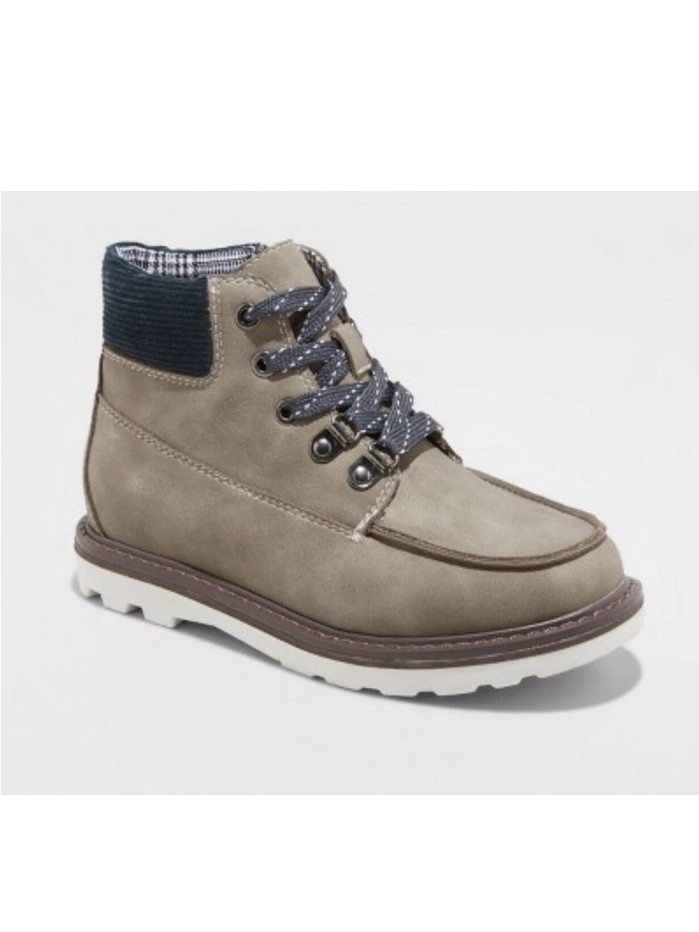 Cat & Jack boys parry Mack toe Taupe Navy Kids Lace-Up Ankle Boots new 5y
